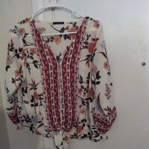 *SOLD* Cream Floral Print Button Front Boho Top